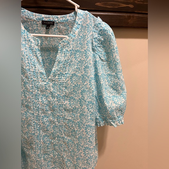 Talbots Blue Puff Sleeve V-Neck Women's Top Size M - Picture 5 of 7